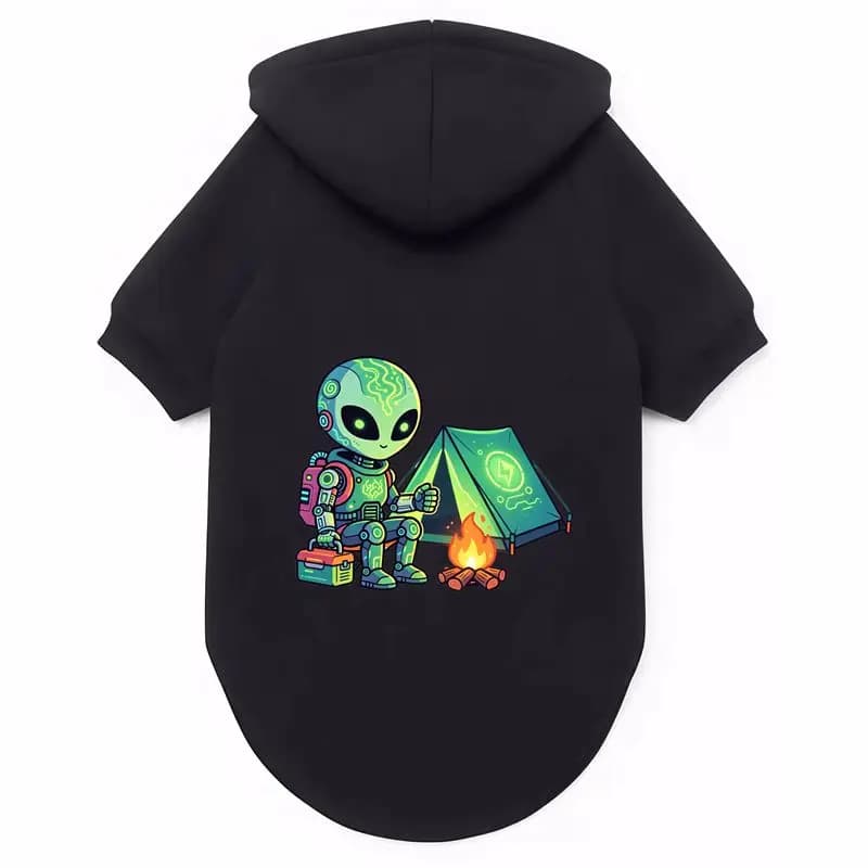 Cute Pet Cool Print Hoodie, Alien Robot Tent Design, Dog Spring Autumn Warm Coat, Lightweight Windproof
