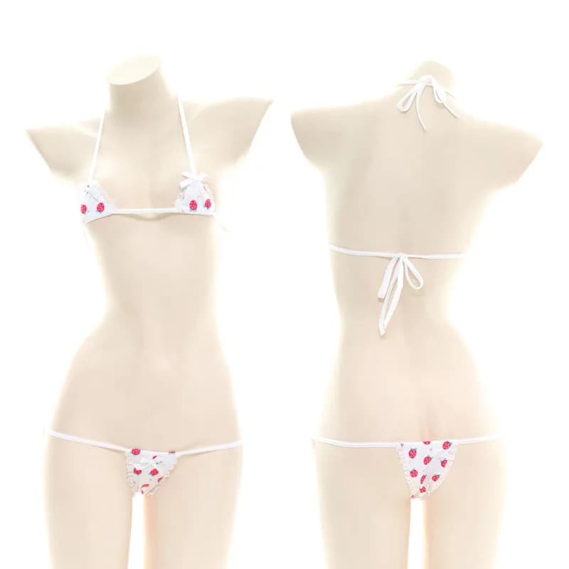 Erotic Fun Strawberry Costumes Bra sexy lingerie Lolita Kawaii Cosplay Mini striped bikini pink Intimo woman japanese