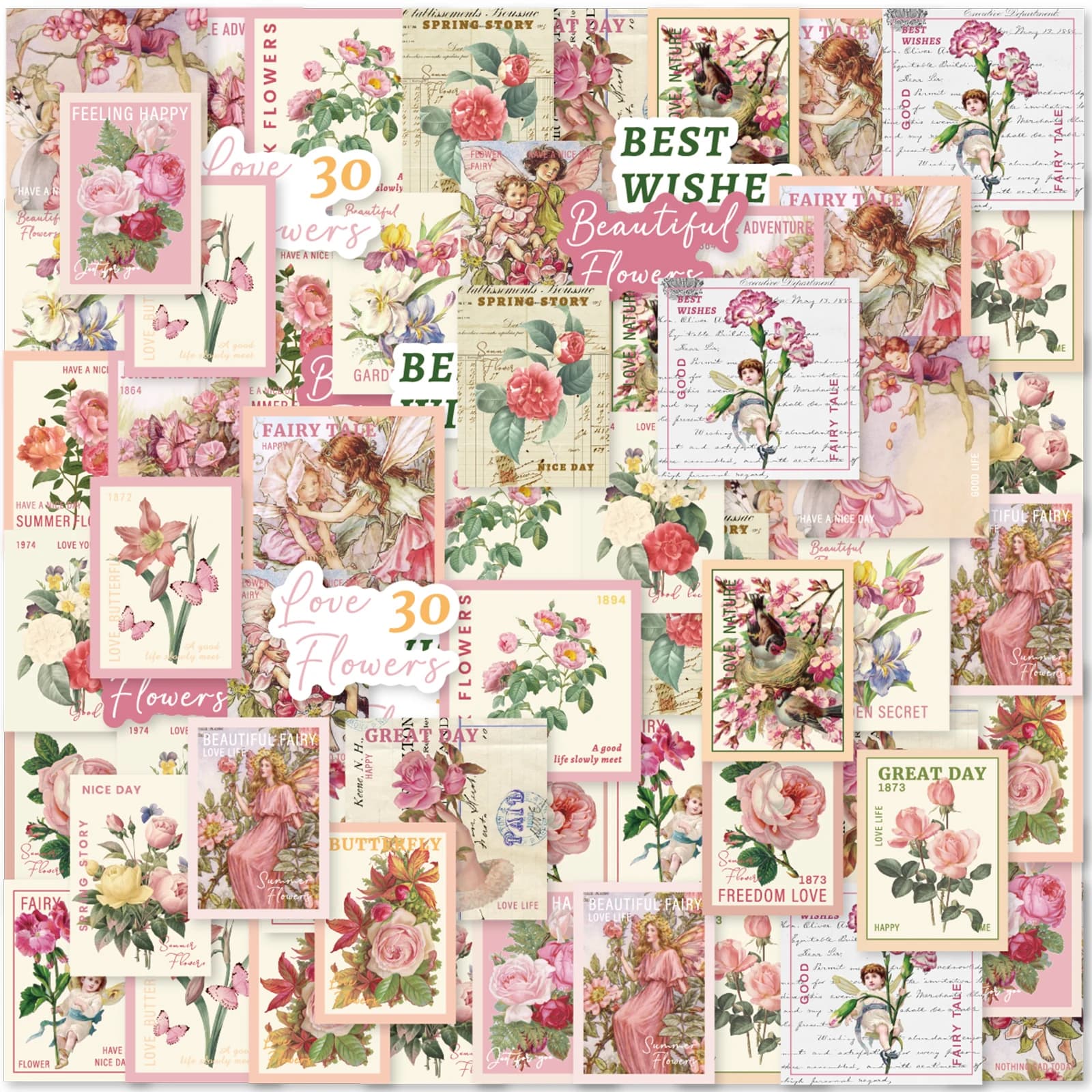 46 pezzi rosa, fata, uccello adesivi graffiti vintage decorati notebook tazza d'acqua valigia chitarra giocattolo classico scrapbook decalcomania fai da te