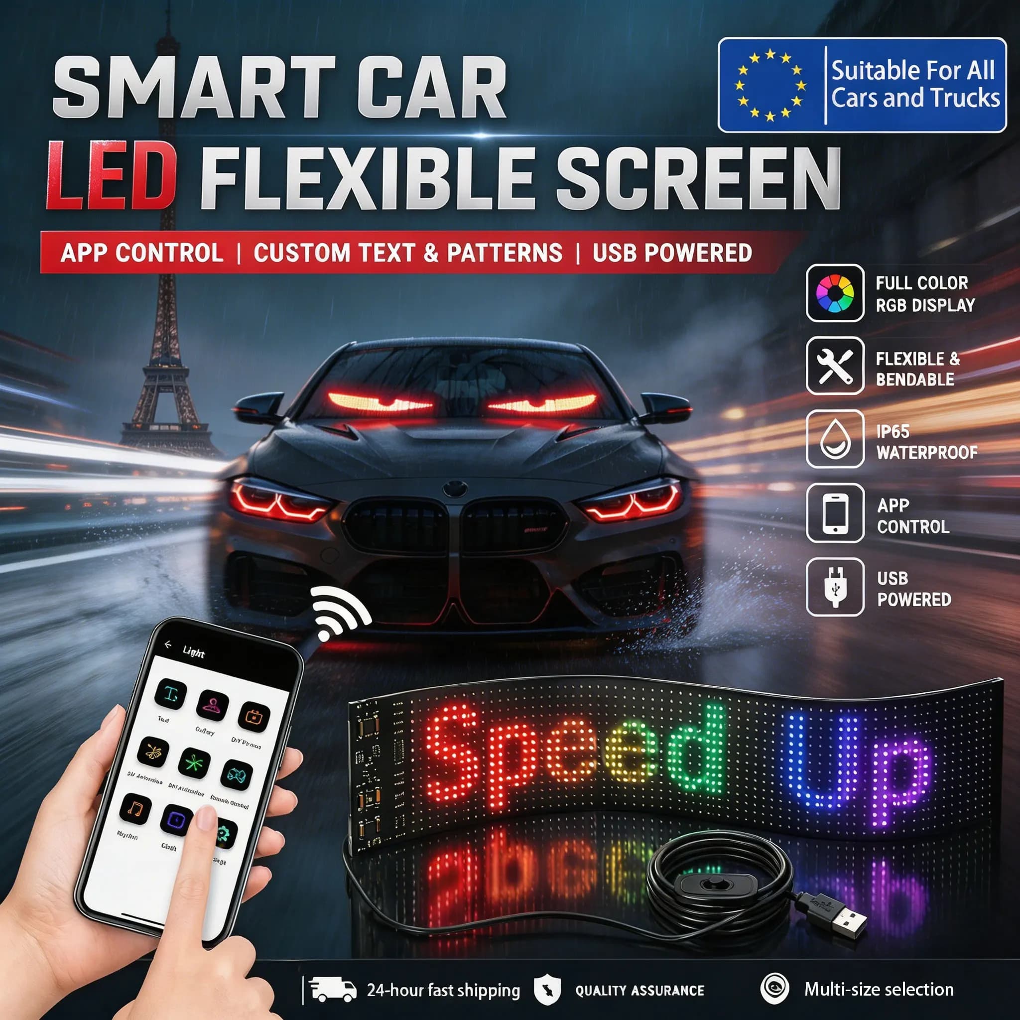 Luci LED per Auto, Angel Eyes RGB, Lampada Ambientale Flessibile, Striscia LED 5V Impermeabile, Accessorio Universale per Interni Auto e Camion
