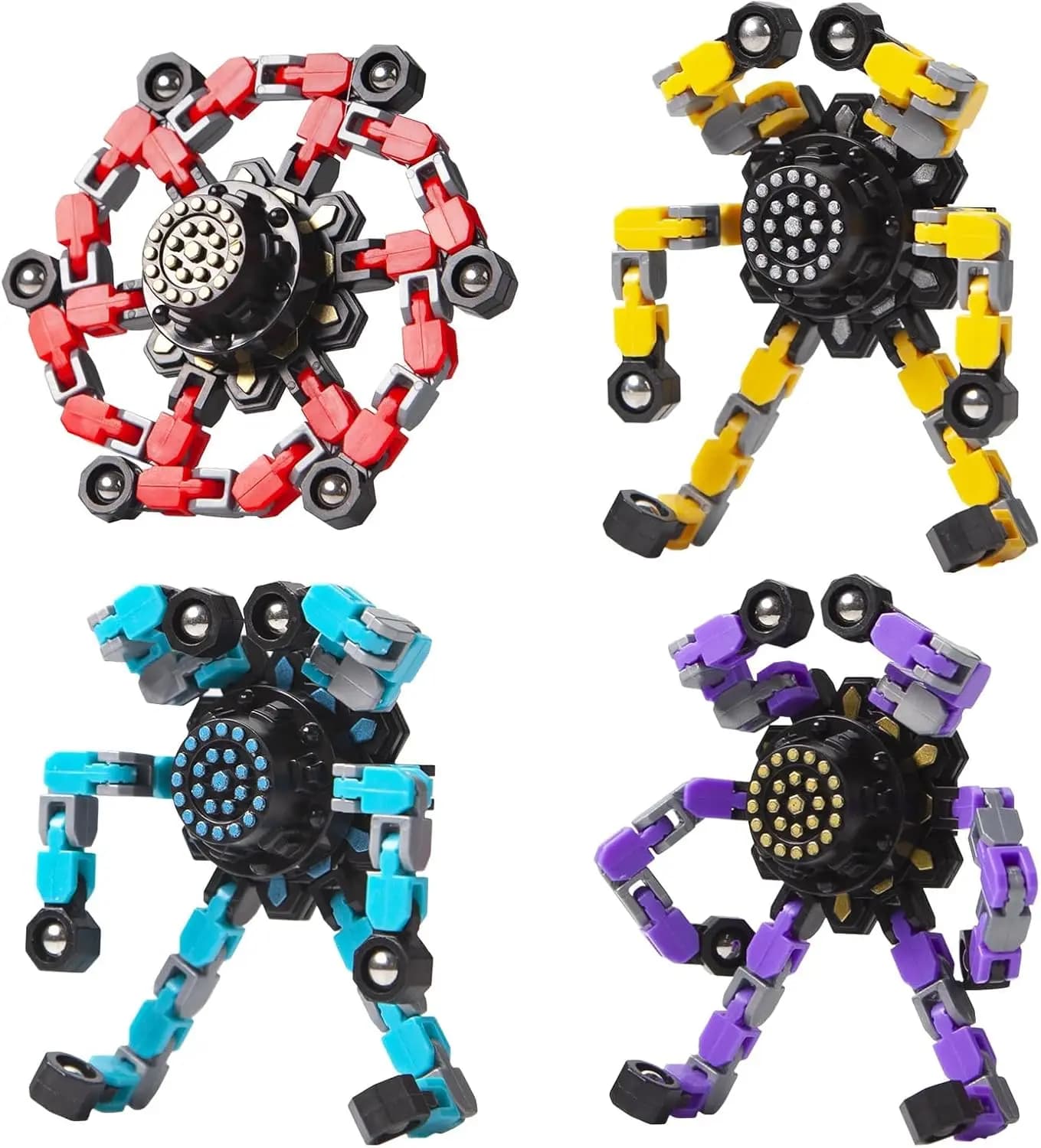 Set di 4 Fidget Spinner Trasformabili per Alleviare lo Stress, Giocattoli Sensoriali per Bambini e Adulti, Regalini per Feste, Giochi da Viaggio