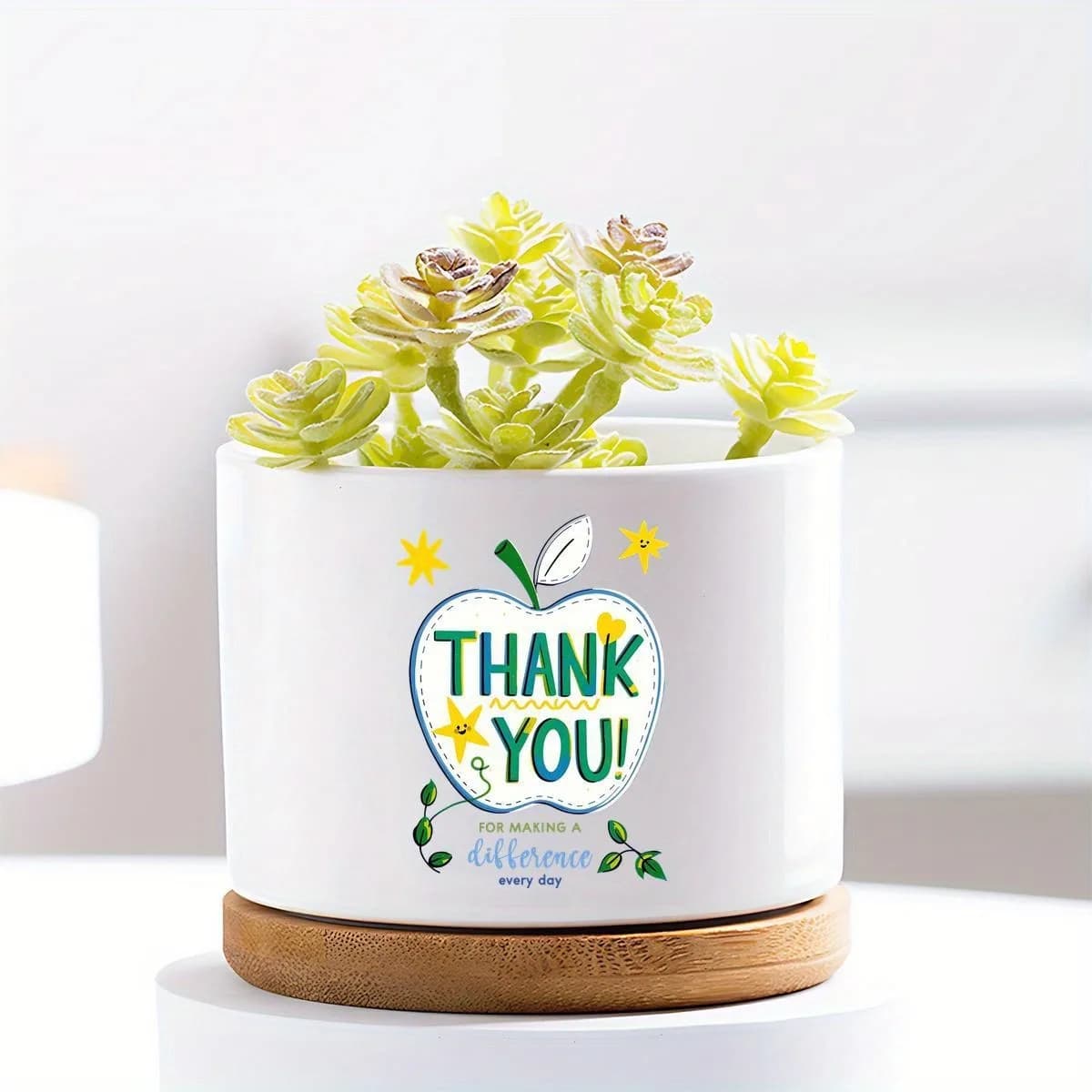 Thank You Letter Ceramic Flower Pot for Home Office Decor Desktop Flower Pot Perfect Gift for Plant Lovers (excluding Plants)