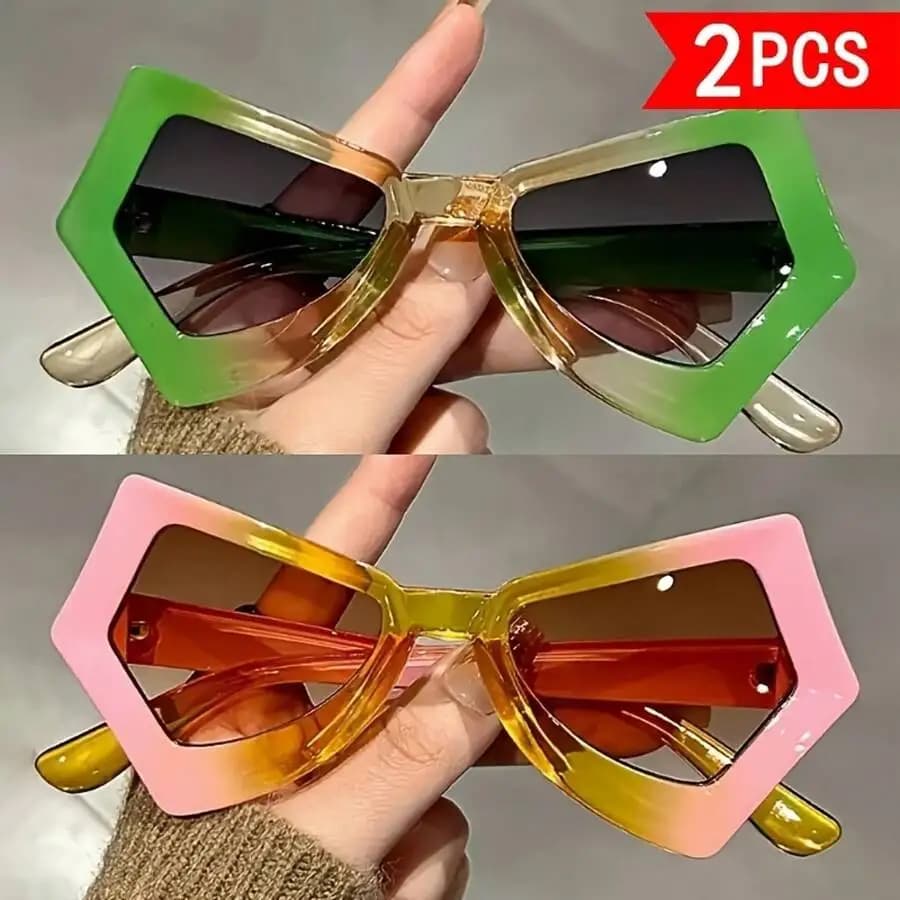 2PCS Fashion Irregular Square Butterfly Frame Sunglasses PC Lenses Street Party Wear