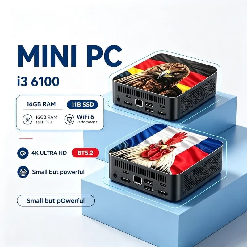 Intel i3‑6100 2026 Compact Gaming Mini Desktop 16GB RAM 2TB SSD Windows OS WiFi6 BT5.2 Portable Computer for Study Office Gaming