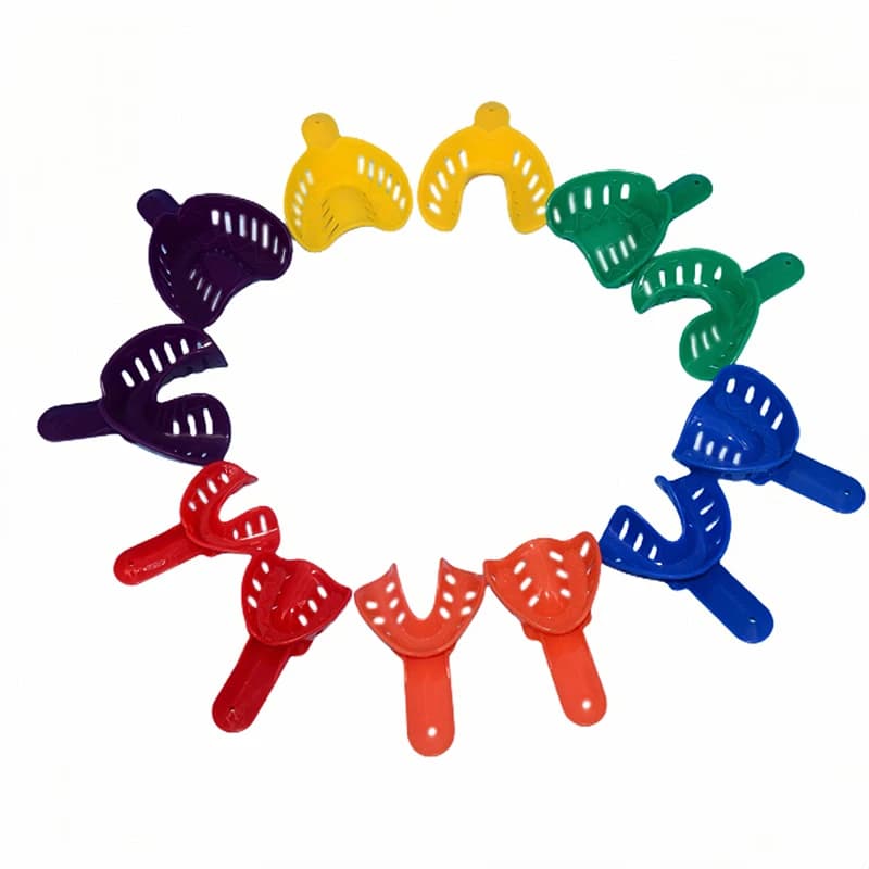 12 pcs disposable dental fingerprint trays in colored plastic tooth holders materials for dentists for adults and children oral hygiene tools