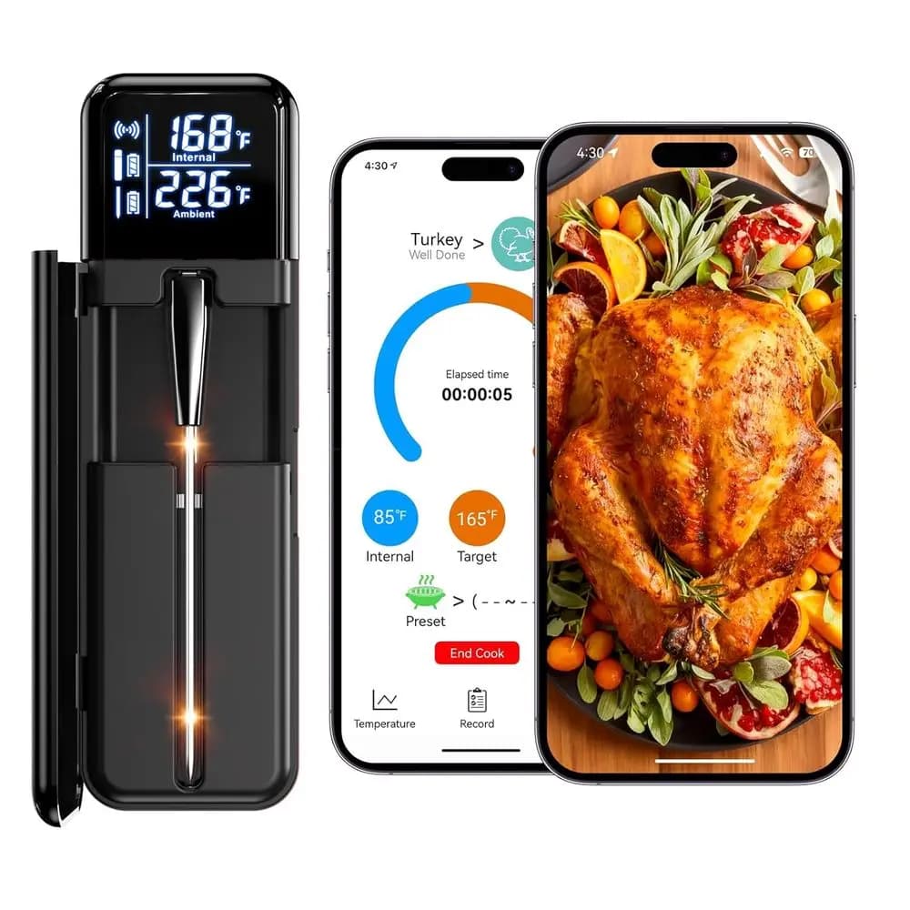 Termometro per carne senza fili, termometro digitale per cucinare con doppi sensori ad alta precisione, sonda in ceramica resistente al calore, rilevazione istantanea
