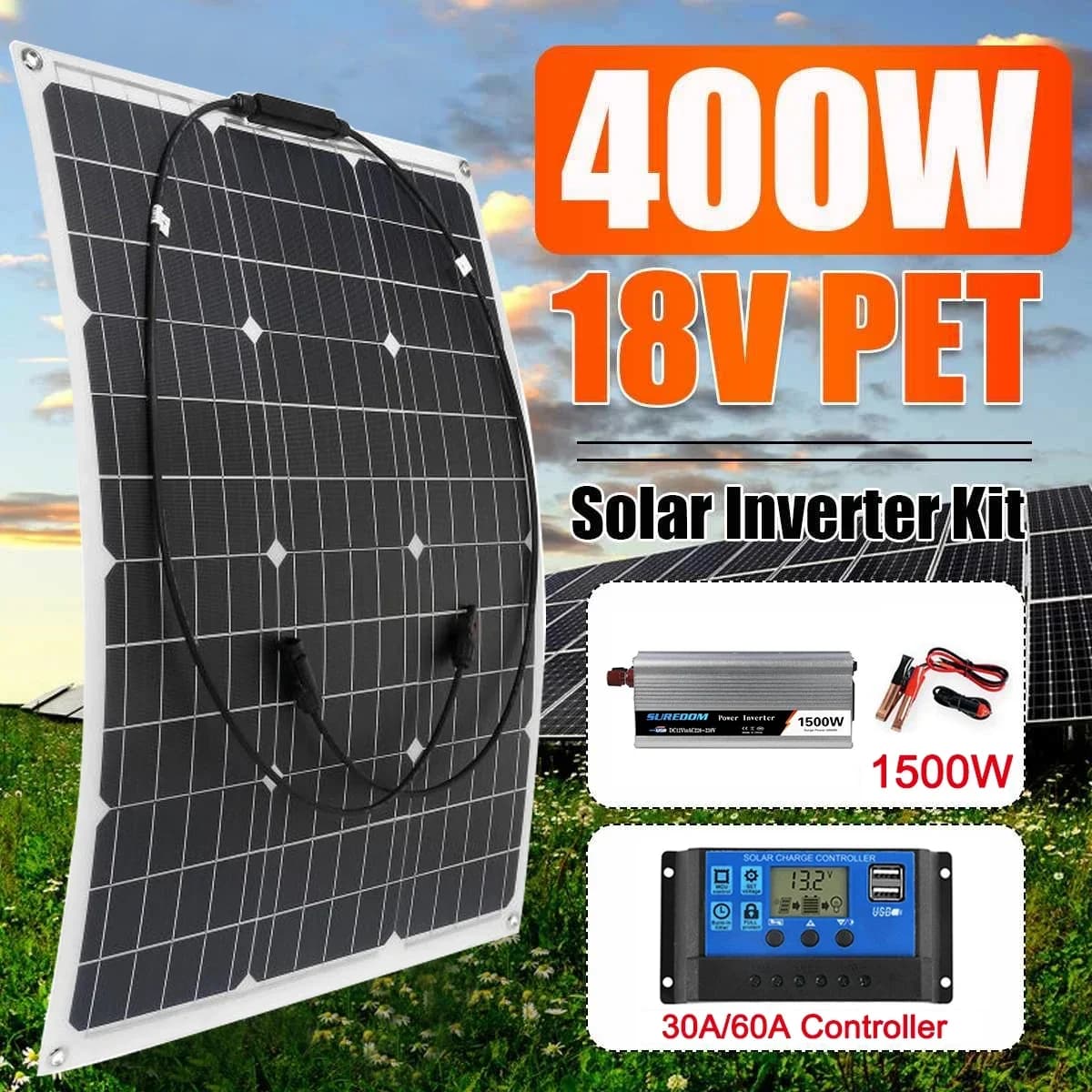 Sistema di energia solare 220V Caricabatteria da pannello solare 400W Kit inverter 220V/1500W Controller completo Griglia domestica Campo Telefono PAD