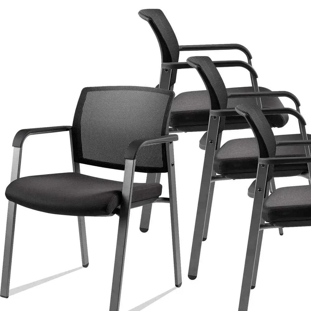 Sedie Impilabili con Schienale in Rete, Seduta Imbottita in Tessuto e Supporto Lombare Ergonomico per Ufficio, Scuola, Chiesa, Sala d'Attesa