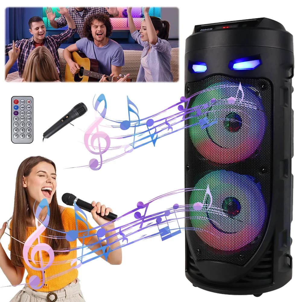 Altoparlante Bluetooth Portatile 16W con Subwoofer, Luci e Bassi Profondi, Speaker Stereo Wireless per Karaoke Familiare e Feste