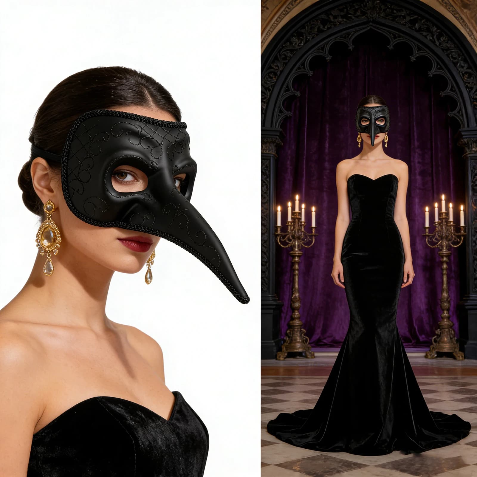 Maschera Veneziana Nera a Naso Lungo per Carnevale, Maschera Decorativa Retrò di Lusso per Feste e Costumi di Halloween