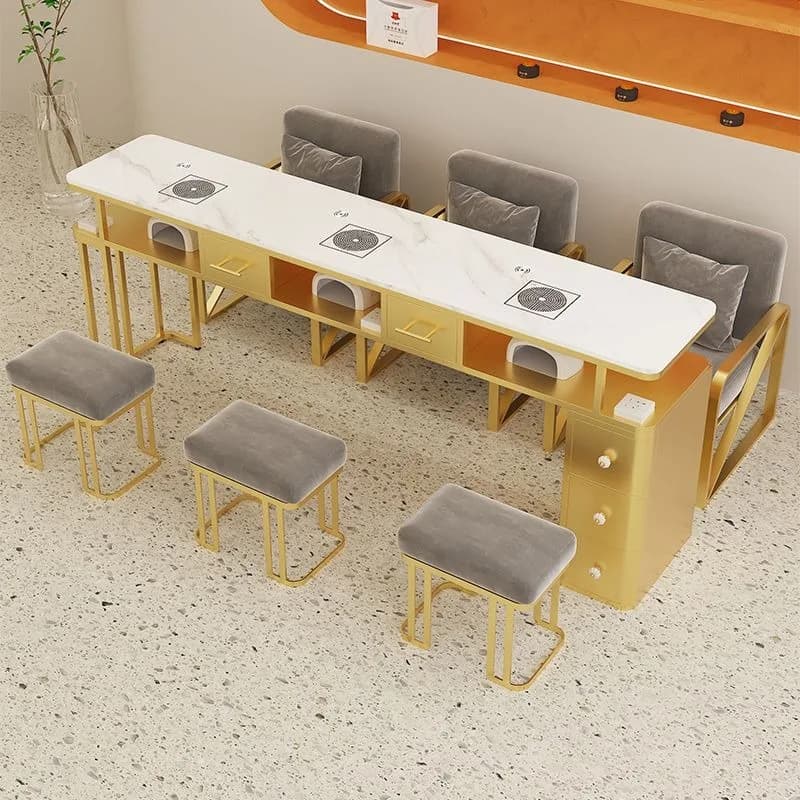 Tavolo da Manicure Moderno con Cassetti, Organizzatore per Trucco, Scrivania in Marmo per Estetista, Arredamento per Salone di Bellezza
