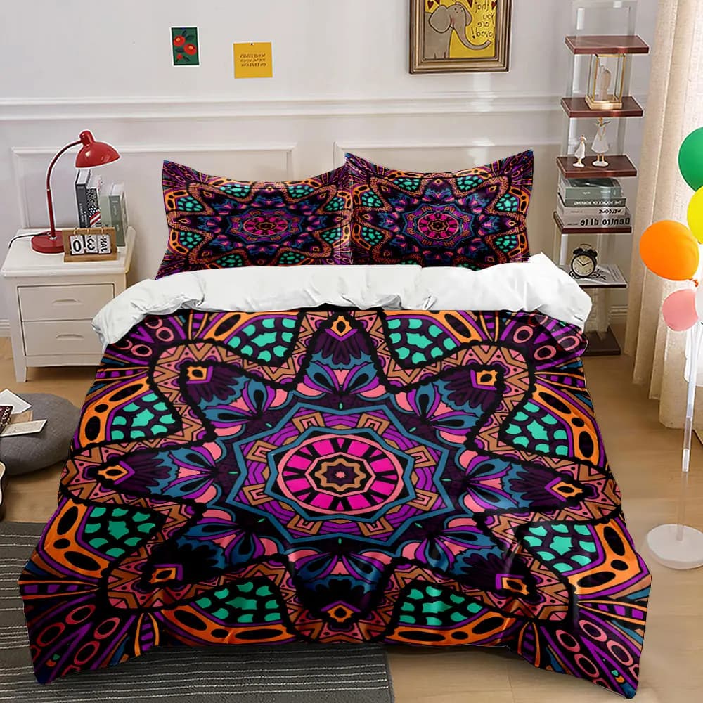 Set di biancheria da letto con stampa di motivi mandala colorati, morbido e confortevole, include 1 copripiumino, 2 federe, regalo di lusso