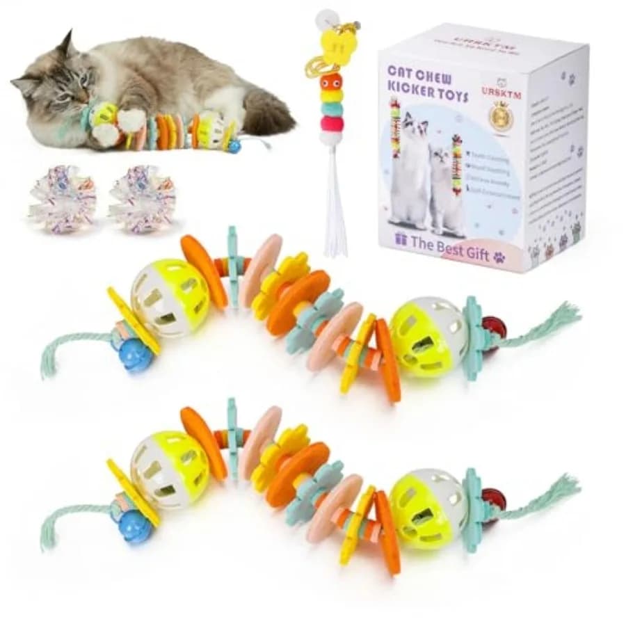 Set di 2 Giocattoli per Gatti con Campanello e Erba Gatta, Giocattoli Interattivi Resistenti per Gattini e Gatti da Interno, Sicuri per l'Esercizio Fisico