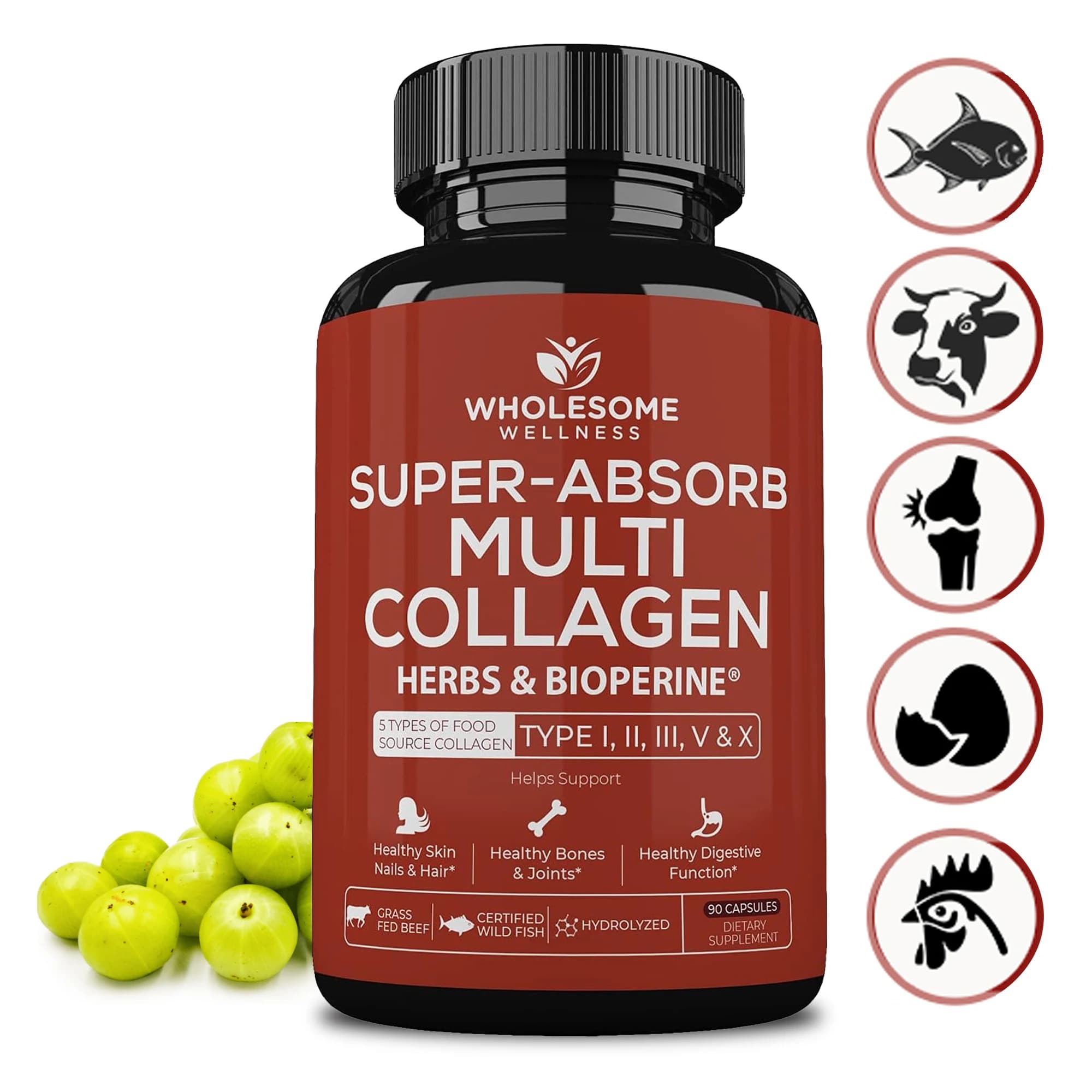 Multi collagen super absorbent: contains black pepper to promote absorption, improve digestion and strengthen bones and joints