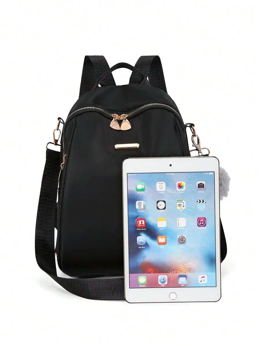 Zaino mini leggero in nylon nero minimalista casual con cerniera in metallo per adulti
