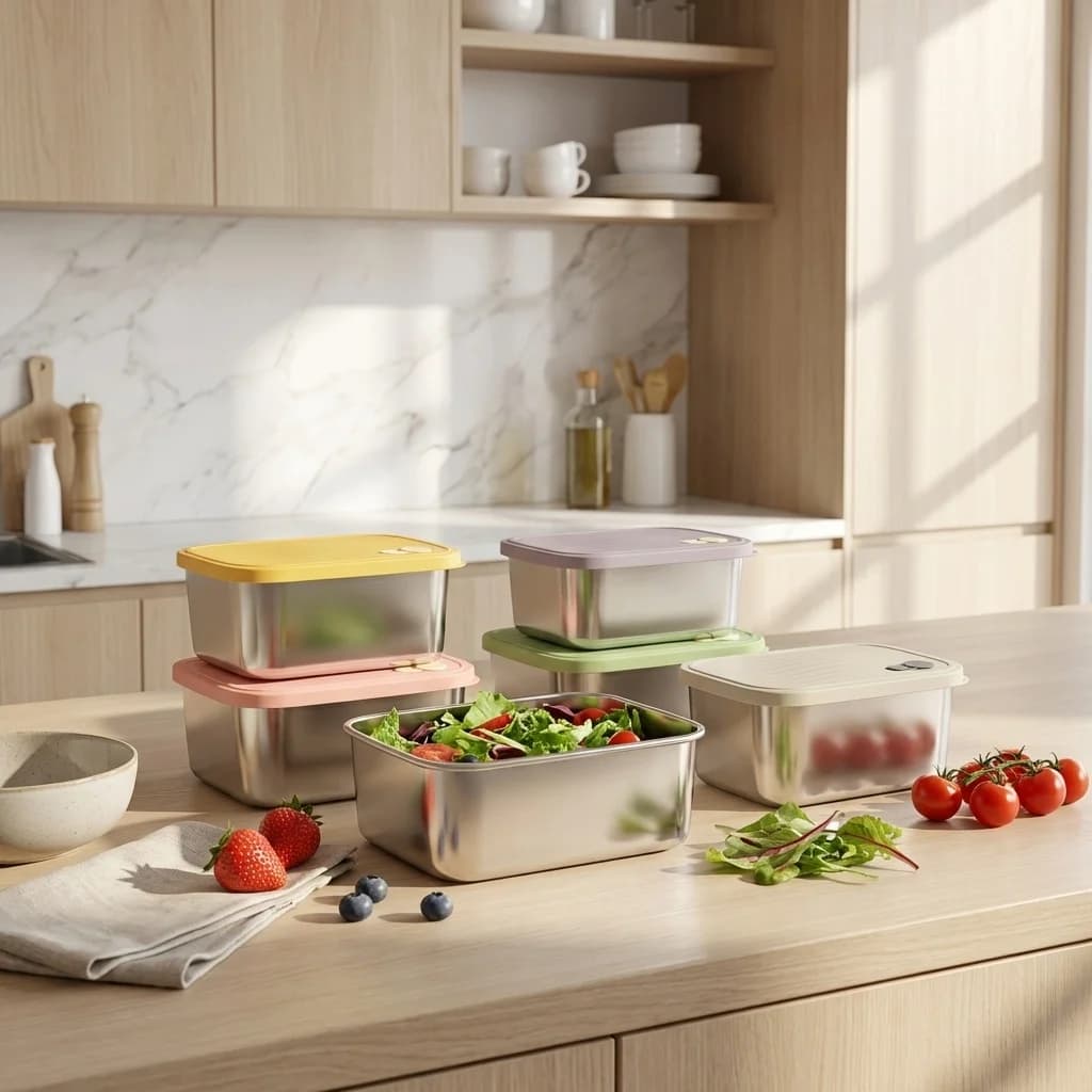 Refrigerator Food Storage Box Large Capacity Sealed 304 Stainless Steel Fruit Vegetable Meat Storage Container Kitchen Organizer