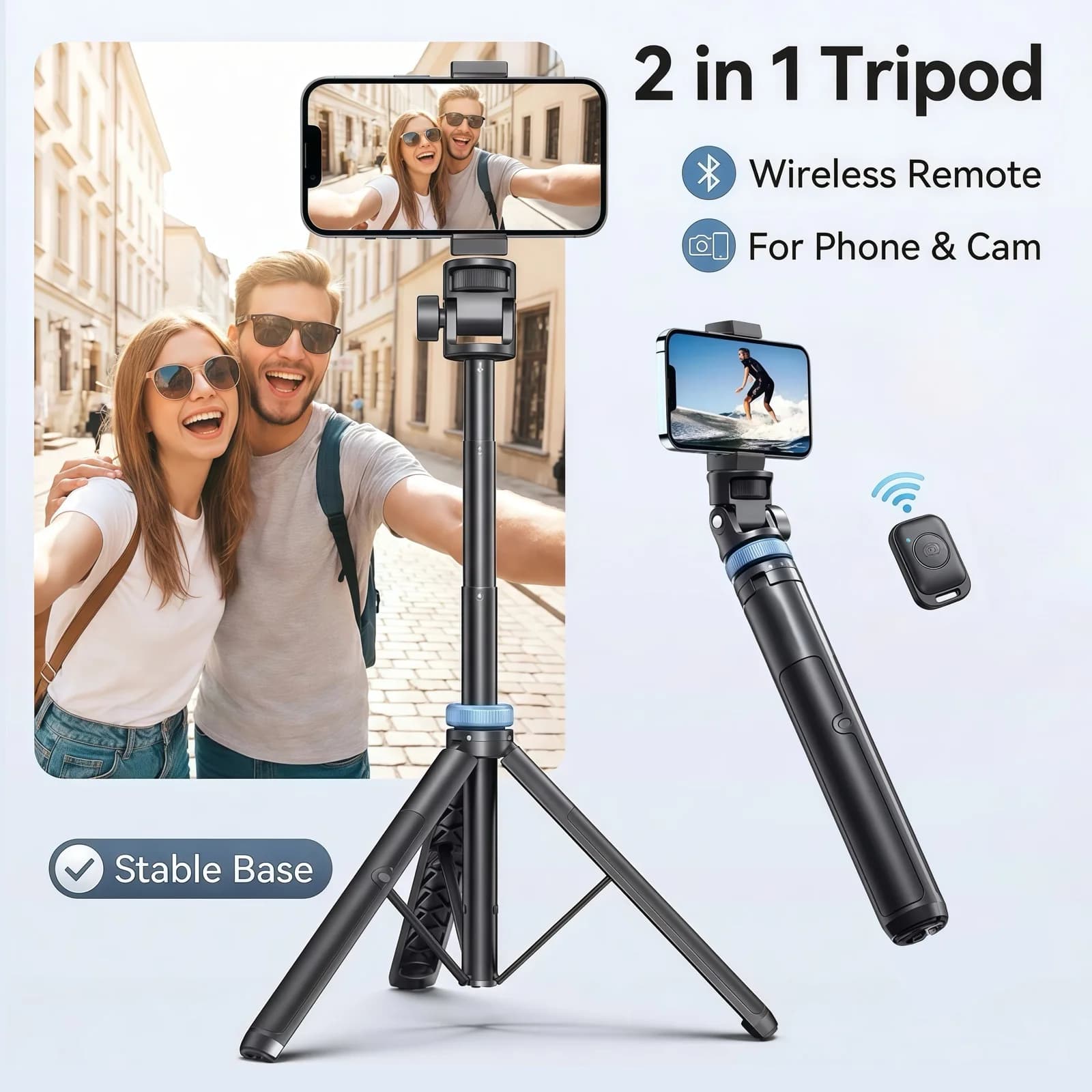 Treppiede per selfie Bluetooth 3 in 1 con telecomando per iPhone Samsung GoPro DJI Insta360 Supporto portatile estensibile per vlogging