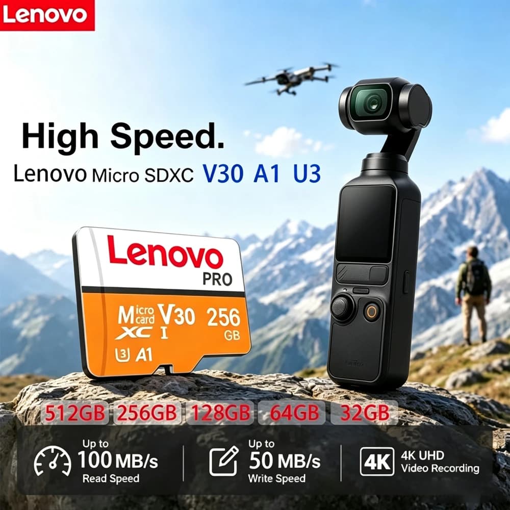 Lenovo PPO Micro SD Card TF Memory A1 U3 C10 V30 Compatible with Cameras Drones Phones - 32GB 64GB 128GB 256GB 512GB