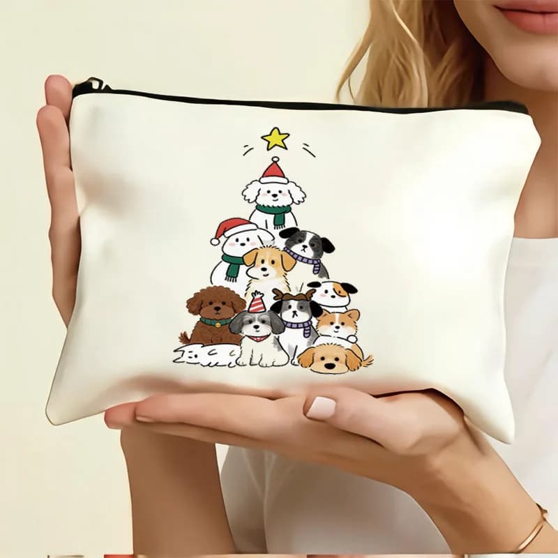 1PC Borsa in tela creativa con albero di Natale per cani e gatti, borsa per penne da studente, custodia portatile da viaggio per piccoli oggetti, accessori per animali domestici