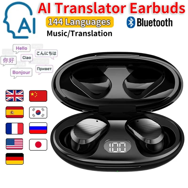 Auricolari traduttore AI 144 lingue Traduzione con cancellazione del rumore A68 Bluetooth5.4 Auricolare istantaneo Smart Voice Cuffie in tempo reale