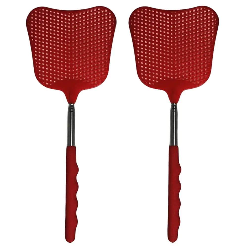 2Pcs Telescopic Fly Swatters Stainless Steel Rod Retractable Fly Swatter Manual Bugs Killer Tools for Indoor Outdoor