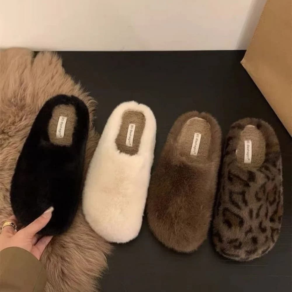 Y2K Leopardo Donna Appartamenti Pantofole Pelliccia Ciabatte Scarpe Casual 2025 Moda Slingback Breve Peluche Scarpe da ginnastica Donna Infradito Scivoli accoglienti