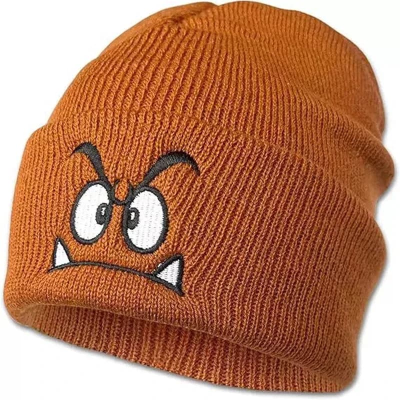 Cappello lavorato a maglia ricamato con espressione arrabbiata, caldo cappello di lana per eventi sportivi all'aria aperta da uomo e da donna in autunno e inverno