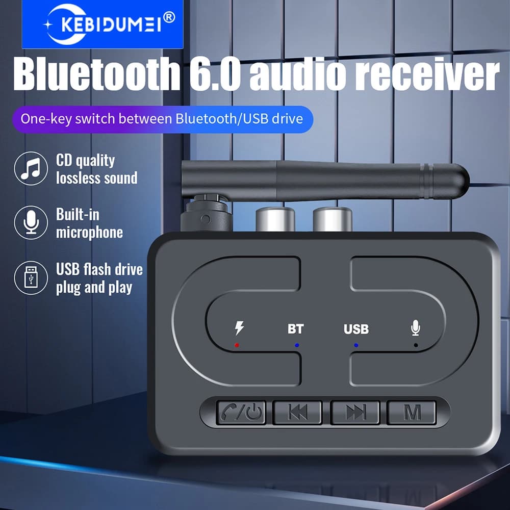 Ricevitore Bluetooth 6.0 Adattatore audio wireless Jack da 3,5 mm 2RCA USB Ricevitore audio stereo HiFi Bluetooth per amplificatore altoparlante per auto