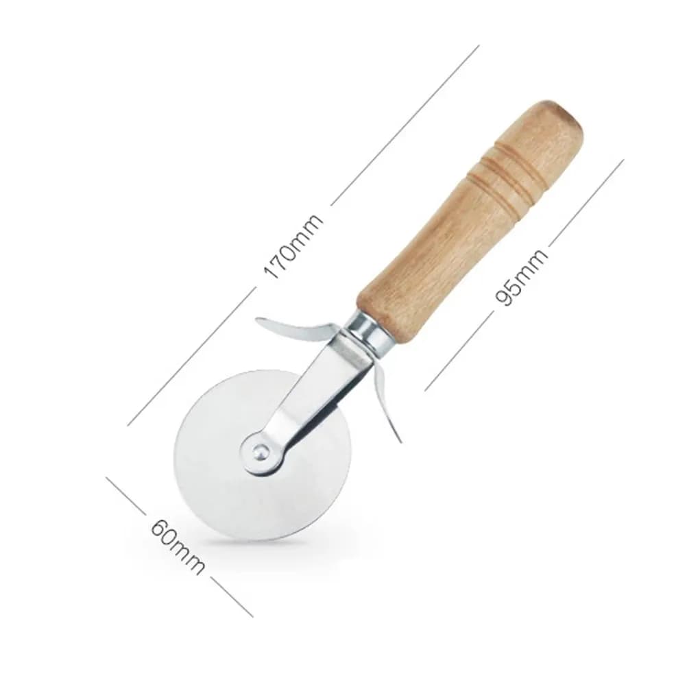 Stainless Steel Roller Wheel 17x6cm Pizza Cake Cutter Handheld Wooden Handle Pastry Crimper Dough Cutter 360 Degree Rotation
