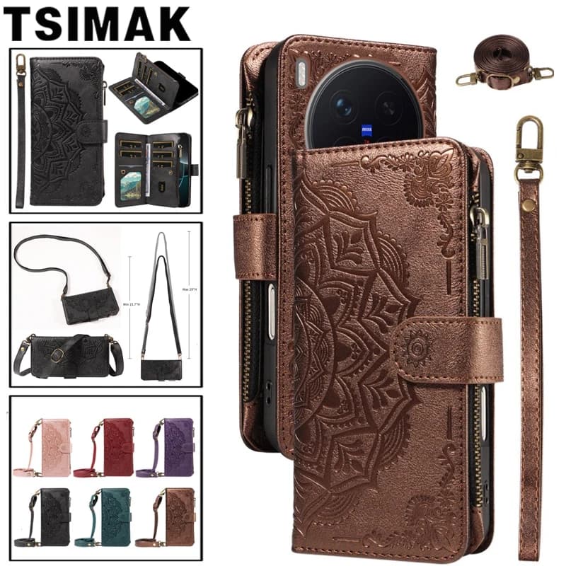 Zipper Wallet Case For Vivo X300 Ultra X200 FE S30 S50 Pro Mini S60 Y02S Y03 Y03T Y04 T05 Y21 Y21D Y31 5G Leather Flip Cover