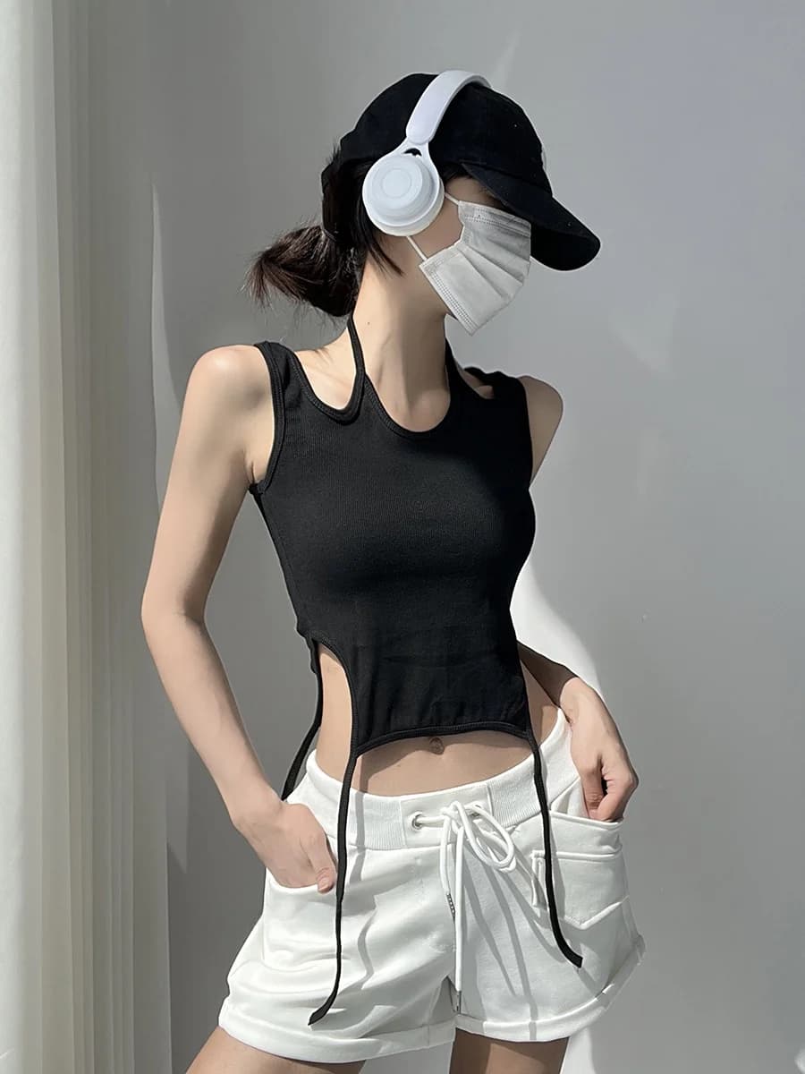 Sexy Strapless Short Vest Women's Summer New Style Design Sense Knot Neck Hanging Strap Hot Girl Style Cotton Village Sweet S...