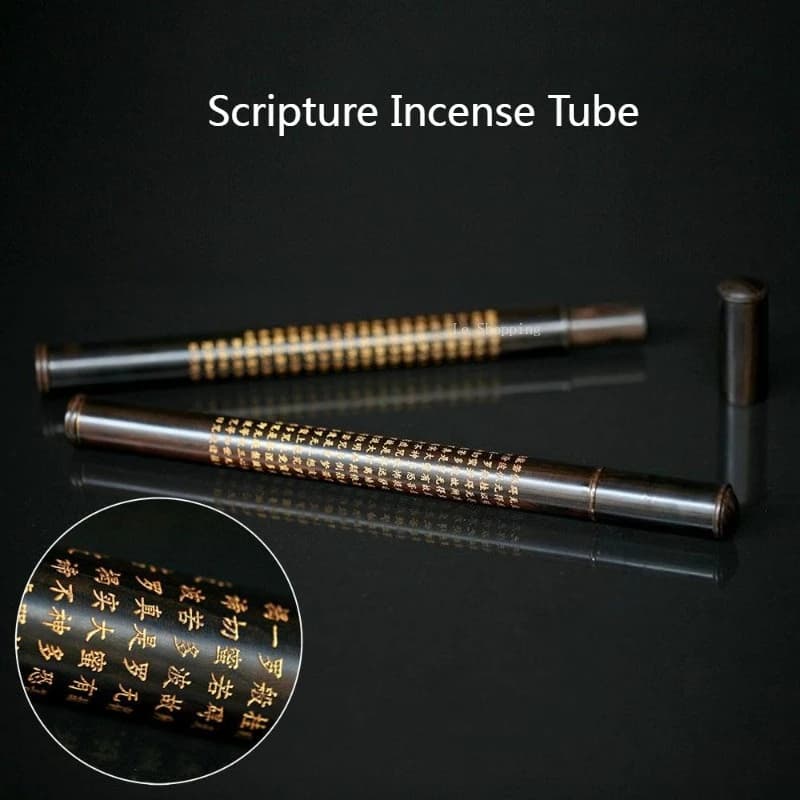24 centimetri Nero Intaglio In Legno Solido Cuore Sutra Modello Tubo di Incenso Cilindrico/Portabile Turismo Interno Stoccaggio Joss Stick strumenti
