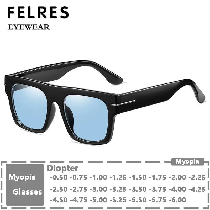 Men's Blue Myopia sunglasses classic square colored glasses myopic sunglasses sunglasses signed by women's outdoor riding sunglasses -1.5