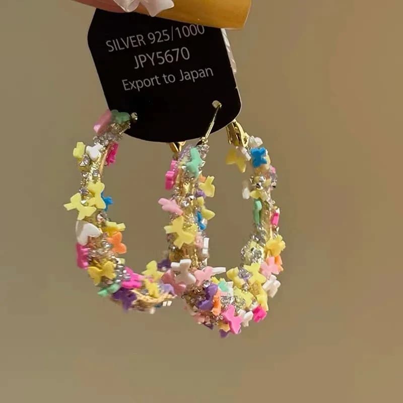 Sweet Dopamine Butterfly Bow Earrings for Women Rhinestone Exquisite Elegent Aesthetics Ear Buckle Crystal Take Picture Jewelry