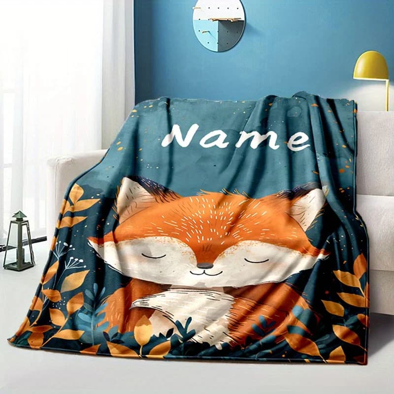 Personalized Fox Pattern Flannel Blanket Is Soft, Warm, and Comfortable, Making It the Perfect Gift for Birthdays