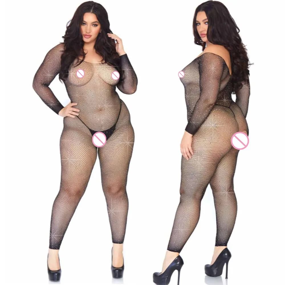 Erotic hot suits with strong rhinestones for women Sexy mesh lingerie Babydoll Dress Porn Underwear Mesh socks for sex
