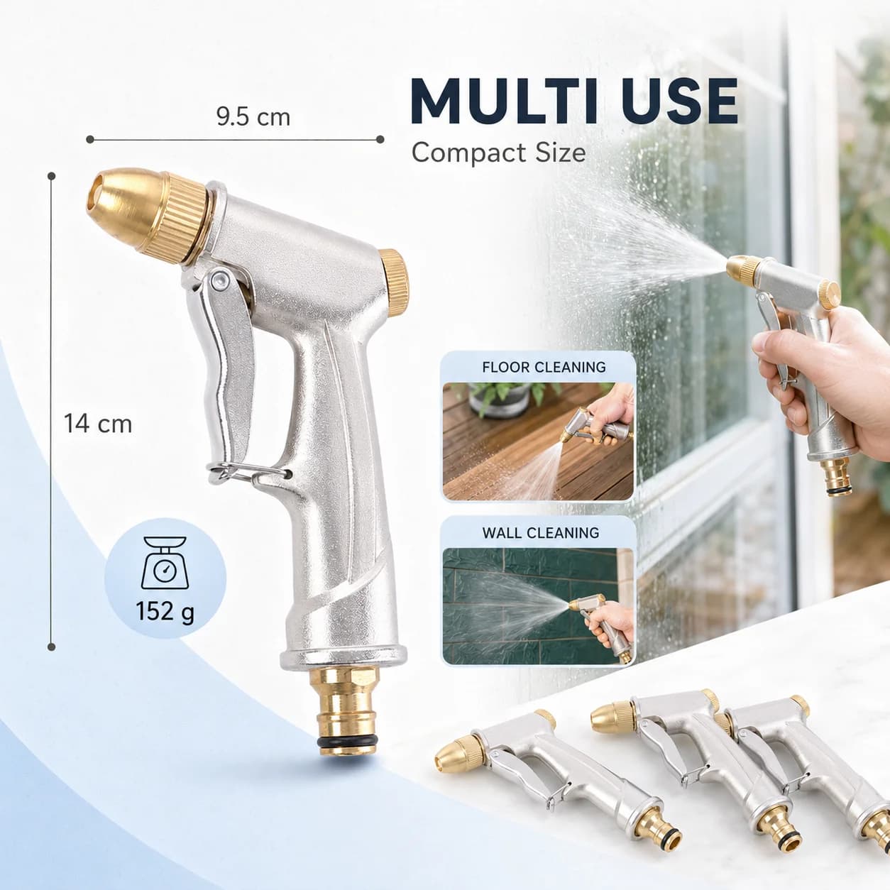 Heavy Duty Garden Water Gun Metal Hose Nozzle 4 Spray Patterns for Watering Car Wash Yard Cleaning Pet Bathing