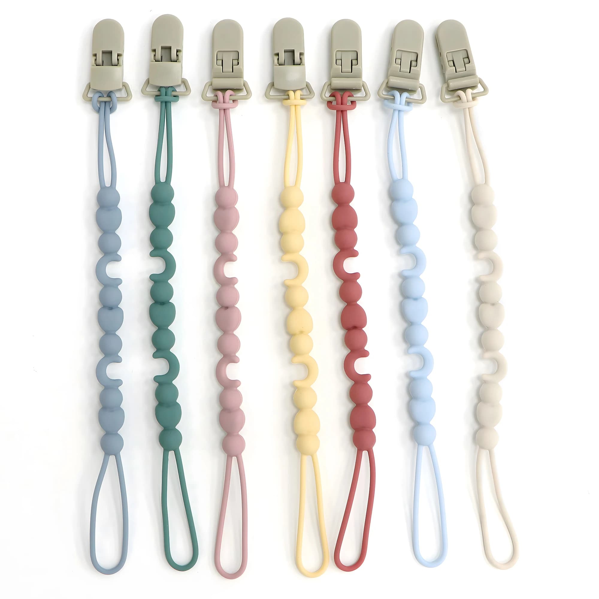 Nuova catena per ciuccio in silicone con clip in legno, design monopezzo, ciuccio non incluso, clip per ciuccio, silicone alimentare