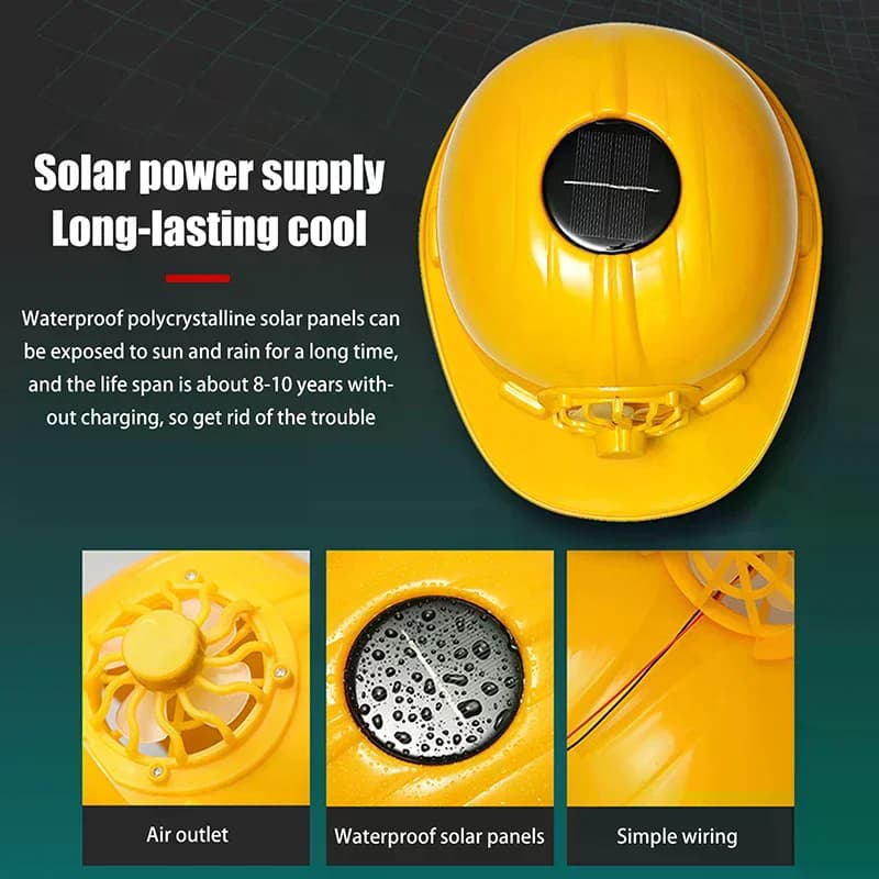 Safety Hard Hat With Solar Fan, Sun Protection Hat, Adjustable Waterproof Cap Style Vented Helmet For Work, Home Construction