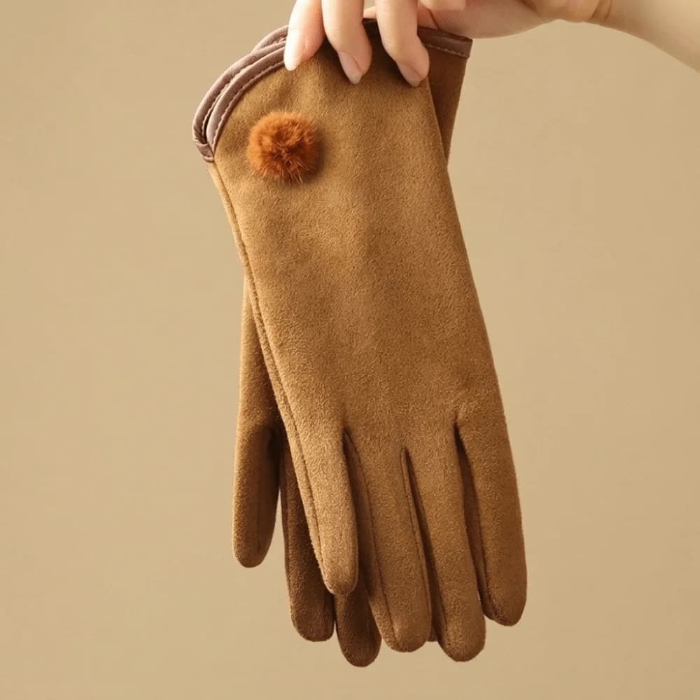 Simple Fleece Suede Gloves Full Finger Touch Screen Winter Women's Gloves Thickened Windproof Cycling Mittens Female