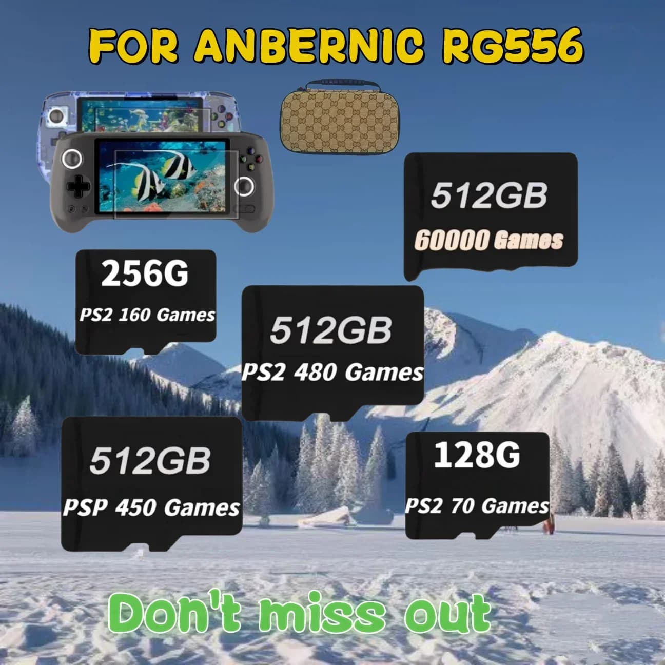 Per ANBERNIC RG556 Console di gioco portatile memoria Retro Video Player Card 61000 giochi PS2 512G 256G 128G Micro TF PSP Games Bag
