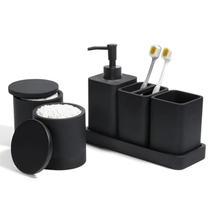 Set di accessori per il bagno, set da 6 pezzi con portaspazzolini, dispenser per sapone, vassoio per il lavabo, bicchiere, contenitori per bastoncini di cotone, B