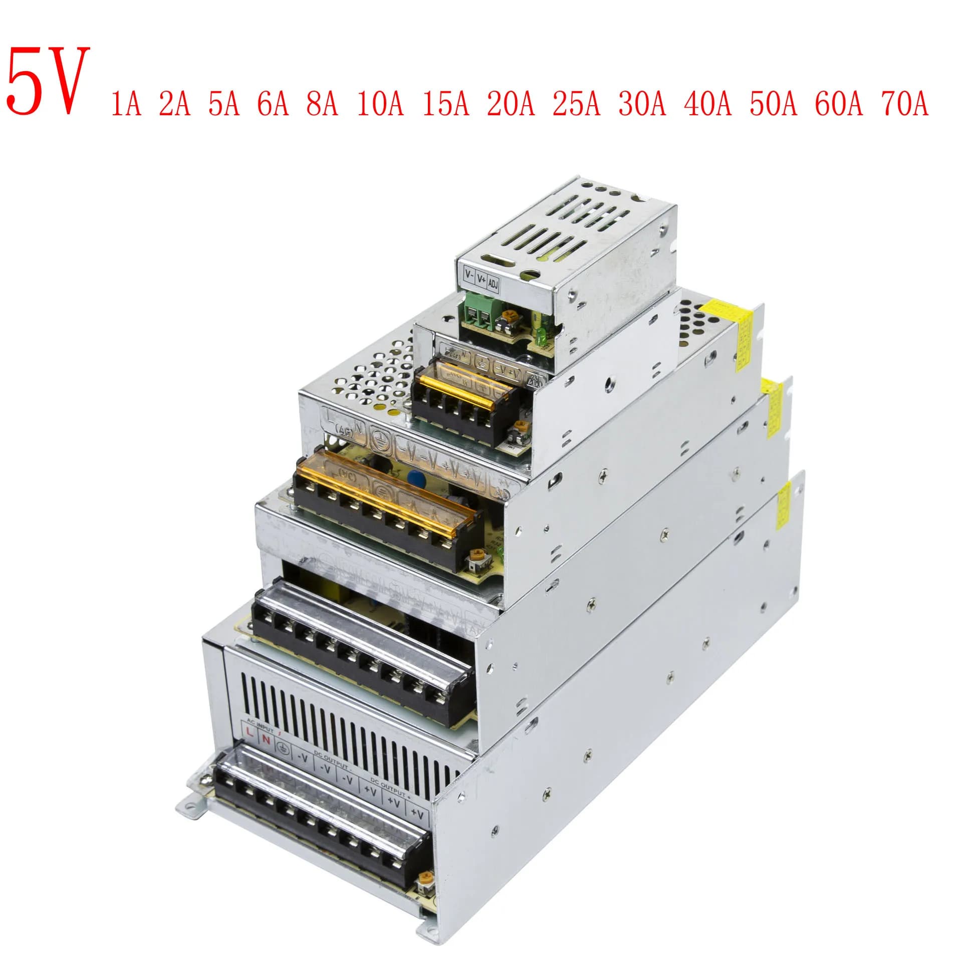 Alimentatore switching DC 5V 2A 5A 10A 20A 30A 40A 60A 70A Trasformatore di luce AC 100-240V Adattatore sorgente SMPS per strisce LED CCTV