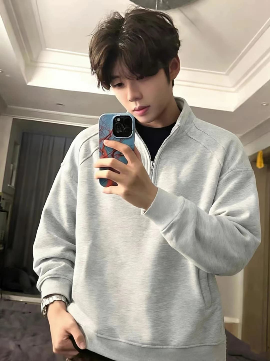 Felpa con cappuccio pesante da uomo con zip, autunno inverno, a maniche lunghe, con collo alto, stile streetwear americano, capospalla