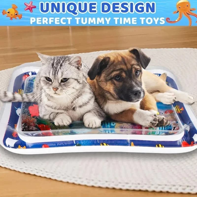Thickened Inflatable Pet Water Sensory Play Mat Ocean Fish Theme Cooling Playmat For Dogs Cats