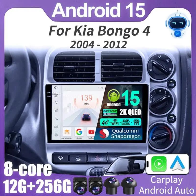 Per Kia Bongo 4 2004 - 2012 Autoradio Lettore video multimediale Navigazione Stereo GPS Android 15 Wireless Carplay DSP 5G WIFI + 4G