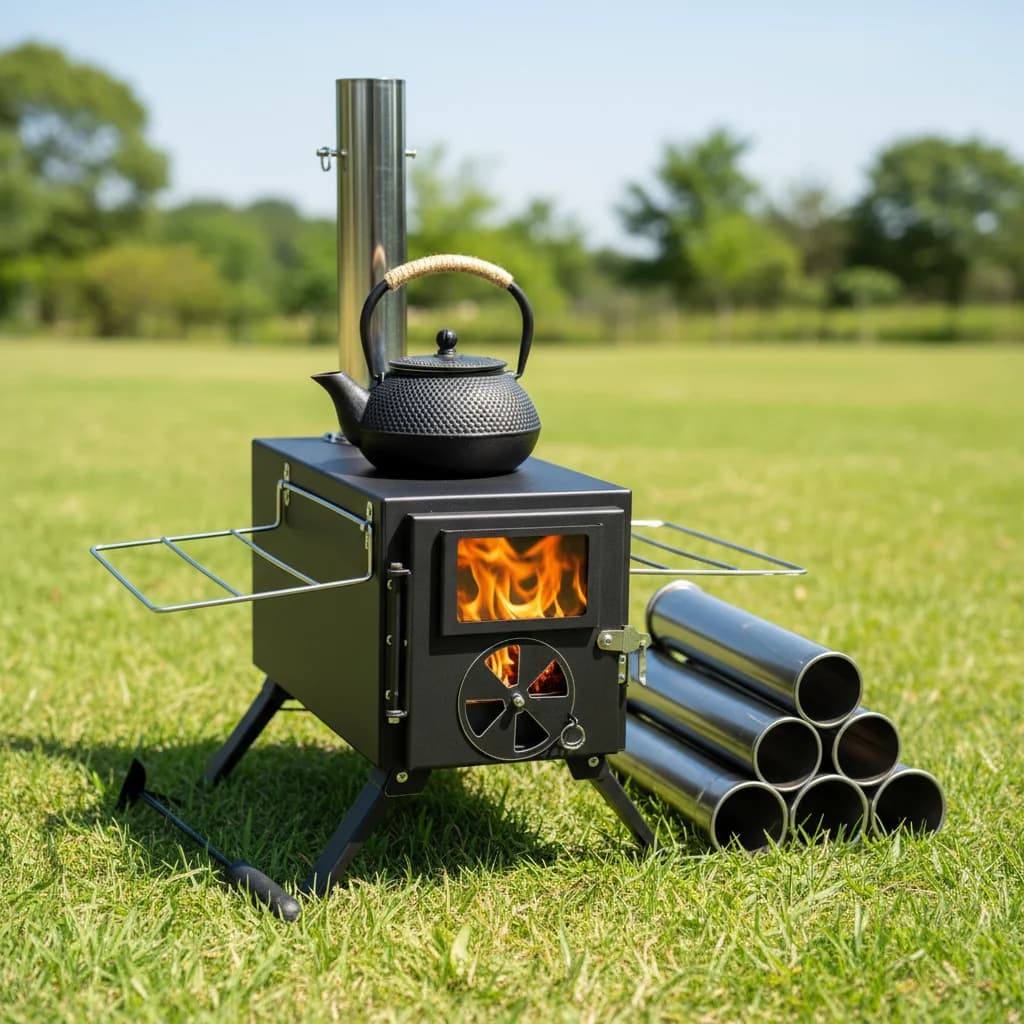 Family Camping Outdoor Heating Firepit Cook Stove-Portable Carbon Steel Folding Design Large Heating