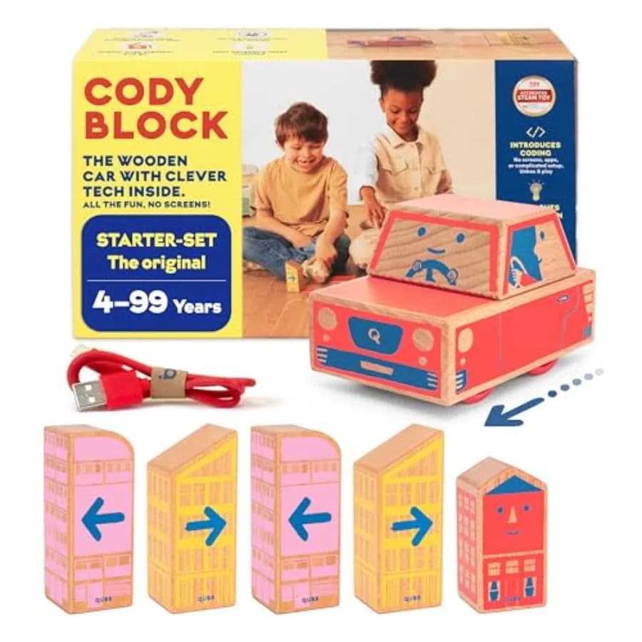 Set di Costruzioni Educative Cody Block, Blocchi in Legno per Programmazione e Giocattoli STEM per Bambini dai 4 Anni in Su, Senza Schermo
