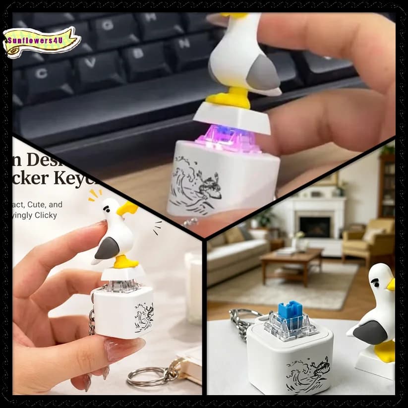 3D Cartoon Seagull Custom Keycap Squeaky Sound Soft Silicone Key Cap for Gaming Mechanical Keyboard