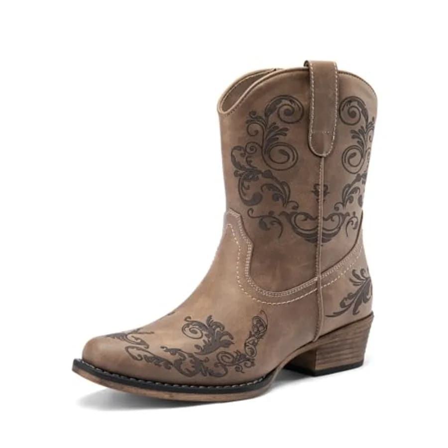 Stivaletti da Donna Stile Cowboy e Cowgirl, Tacco Basso e Grosso, Punta Quadrata, Scarpe Autunnali